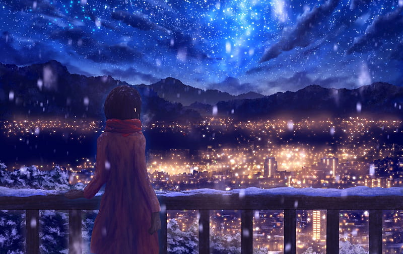 Anime Girl Standing Alone in Snow, HD wallpaper