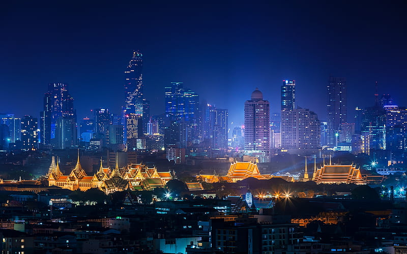 Bangkok, cityscape, skyscrapers, night, evening, Thailand, HD wallpaper |  Peakpx