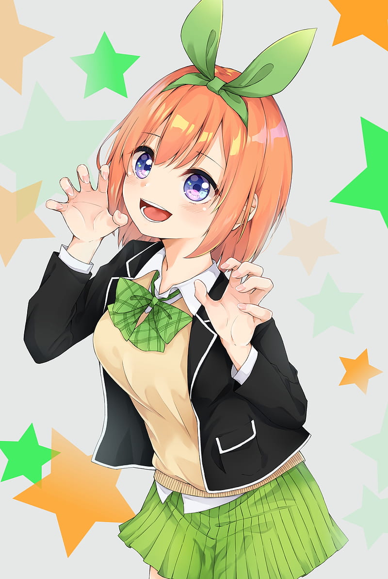 nakano yotsuba, 5-toubun no hanayome, school uniform, short hair, blonde, Anime, HD phone wallpaper