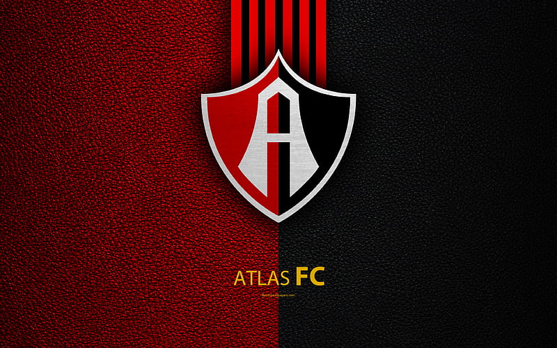 Atlas FC leather texture, logo, Mexican football club, red black lines, Liga MX, Primera Division, Guadalajara, Mexico, football, HD wallpaper