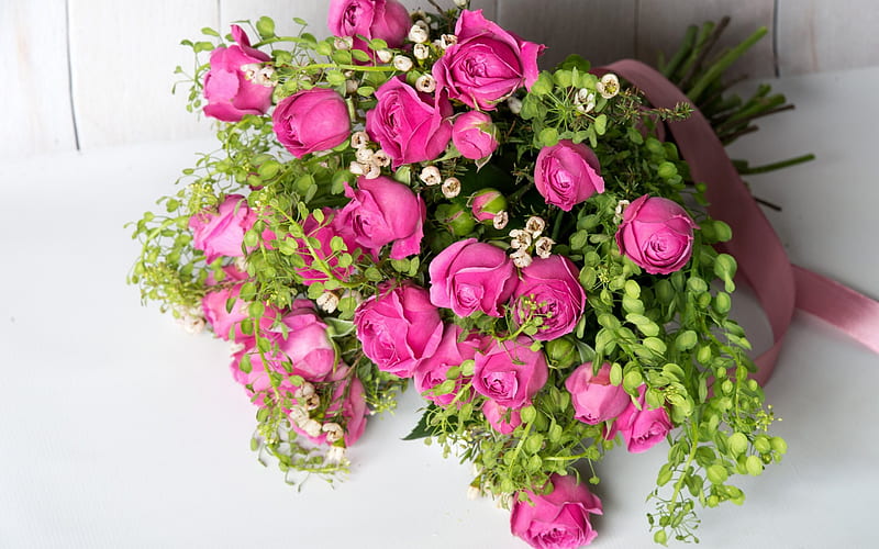 pink roses, rose bouquet, pink flowers, roses, HD wallpaper