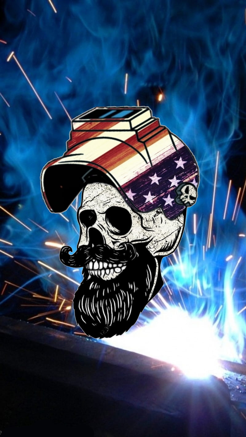 American Welder, America, ElectricJAC, USA, arc, beard, flag, flash, metal, power, skull, stick, strong, weld, HD phone wallpaper