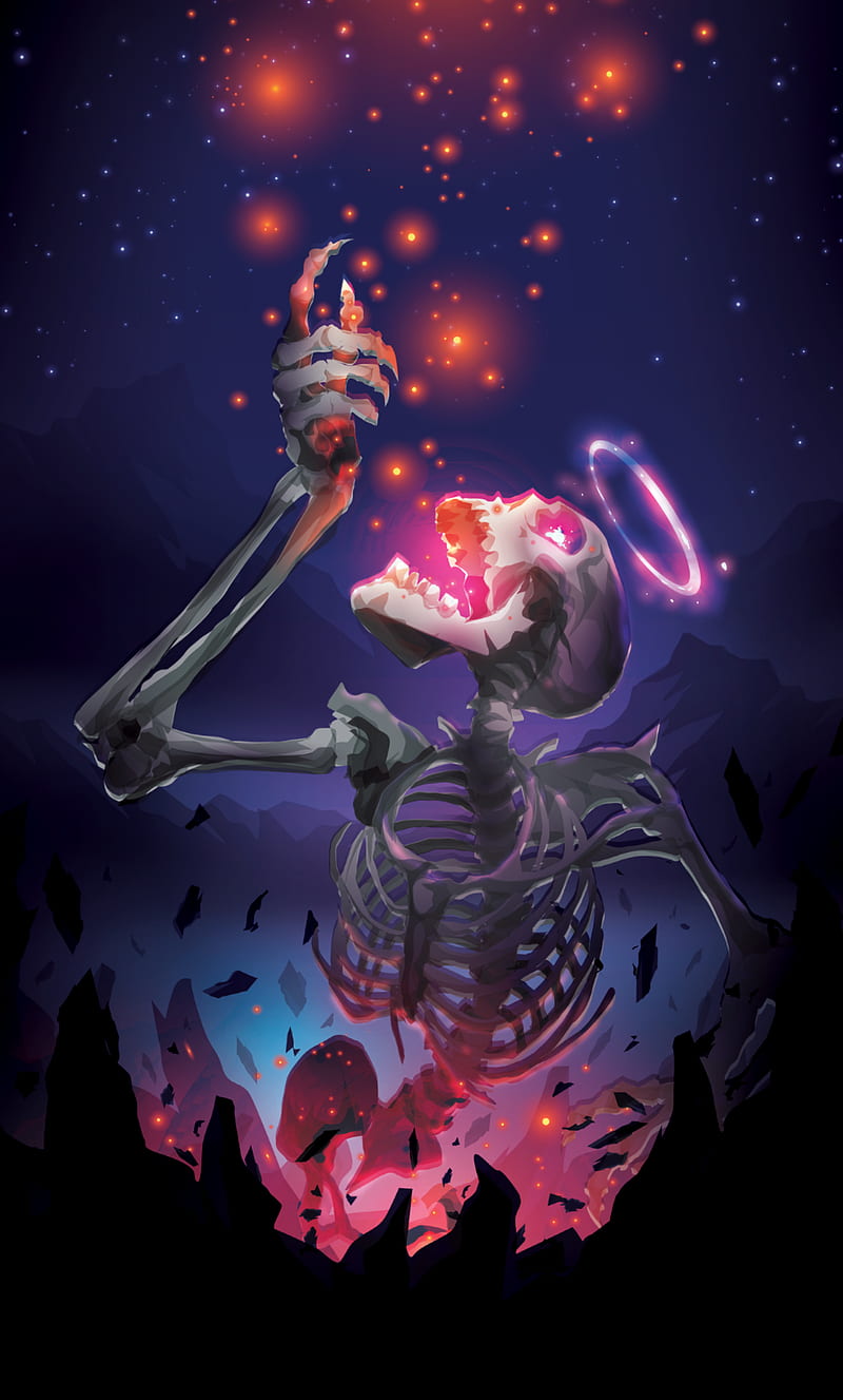 skeleton, skull, stars, shine, HD phone wallpaper