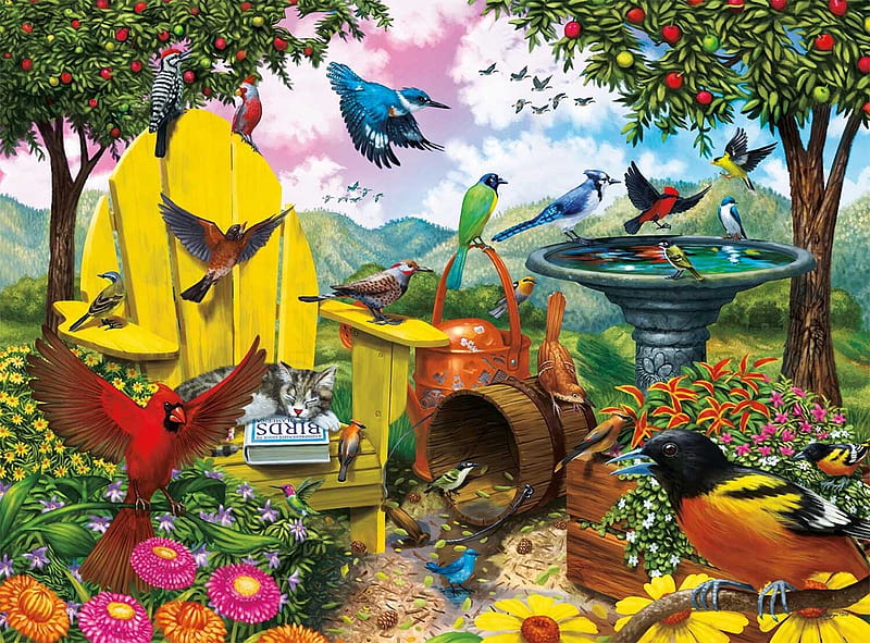 Hidden Birds, colors, birds, jigsaw, wild, puzzle, HD wallpaper