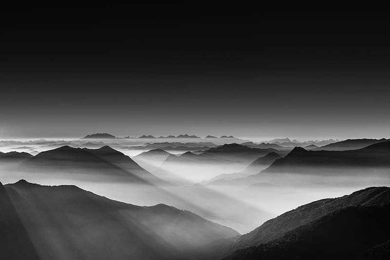 Haze Mountain Landscape Monochrome , landscape, mountain, monochrome, black-and-white, HD wallpaper