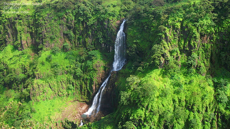 Thoseghar Waterfall, mahabaleshwar, sahydri, satara, sajjangad, thoseghar, pune, incerdible india, waterfall, kaas, HD wallpaper