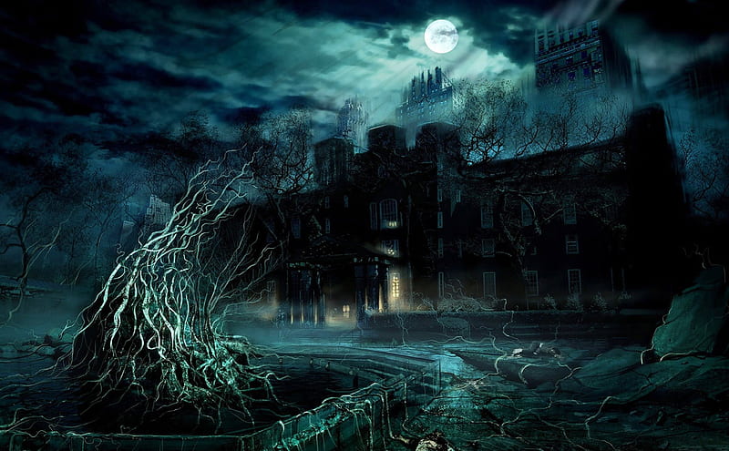 Horror Fantasy, magical dark, haunting, cloudy, fantasy, scary, eeerie, horror, HD wallpaper