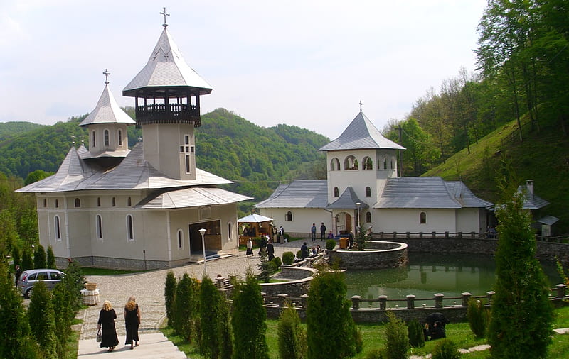 Romanian Monastery, hills, nature, orthodox, church, HD wallpaper