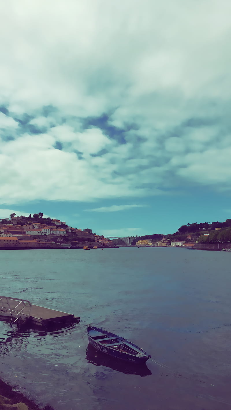 Porto V6, boat, cloud, oporto, river, sky, town, water, HD phone wallpaper
