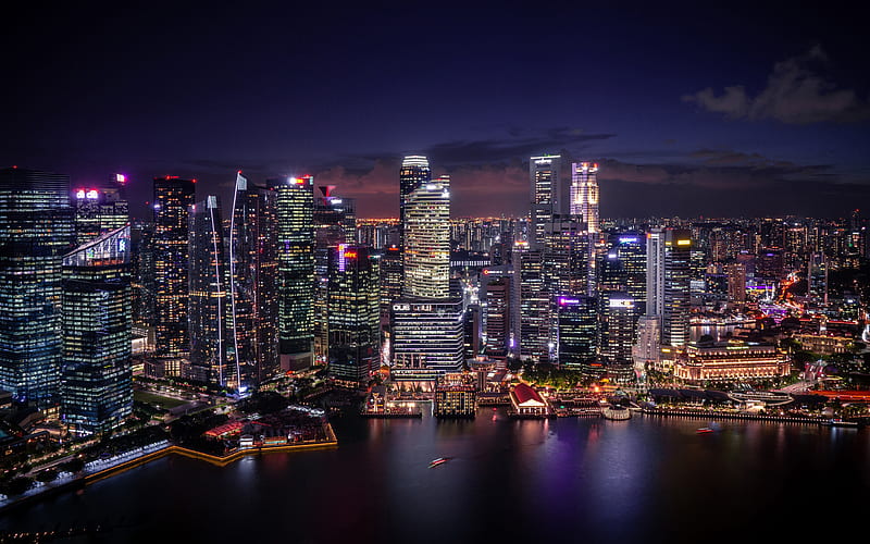 Singapore night, skyscrapers, modern buildings, Singapore cityscape, Asia, HD wallpaper