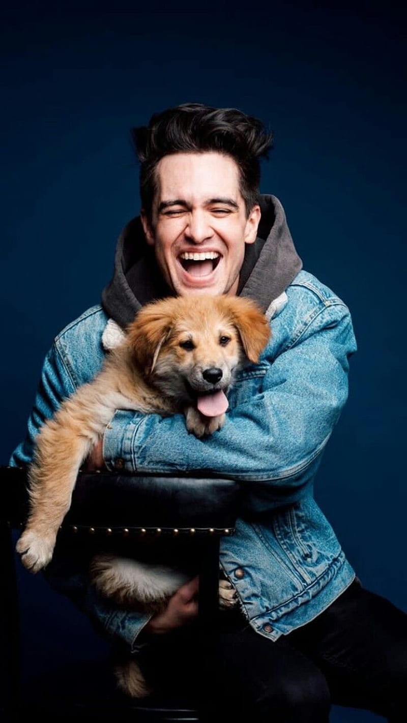 Brendon Urie and Dog, puppy, brendon urie, panic at the disco, beebo, HD phone wallpaper