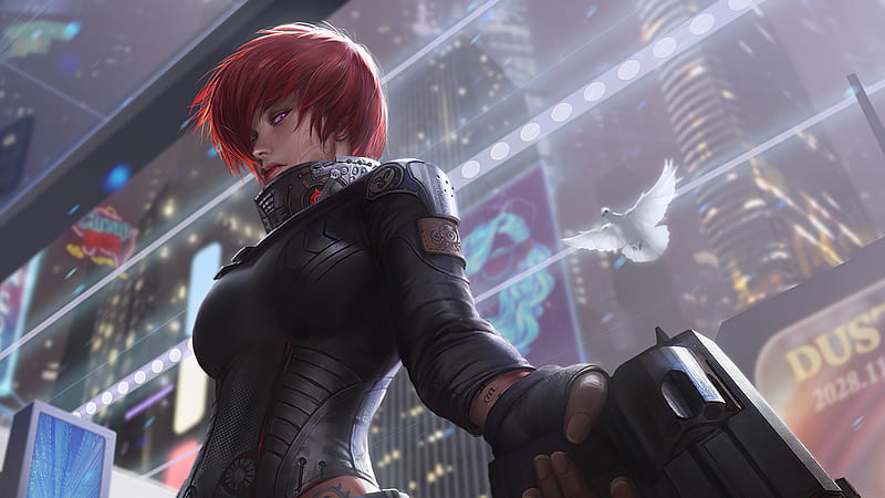 Sci Fi, Women Warrior, Dove, Futuristic, Girl, Red Hair, Short Hair, Woman Warrior, HD wallpaper