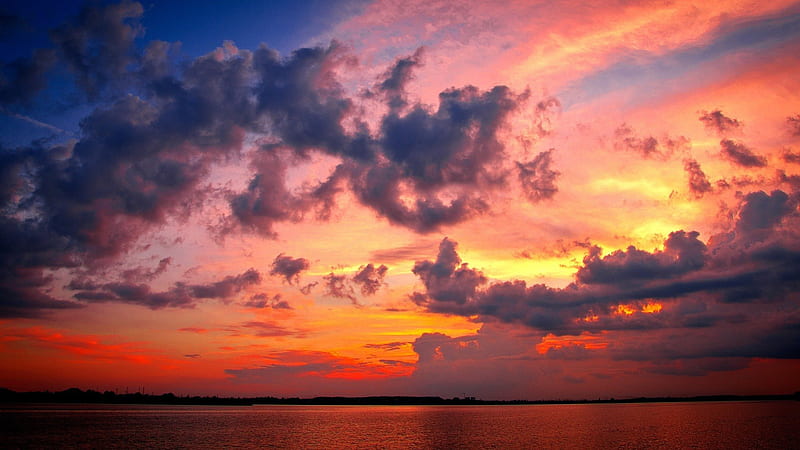 magnificent sky at sunset, colors, sunset, clouds, sky, sea, HD wallpaper
