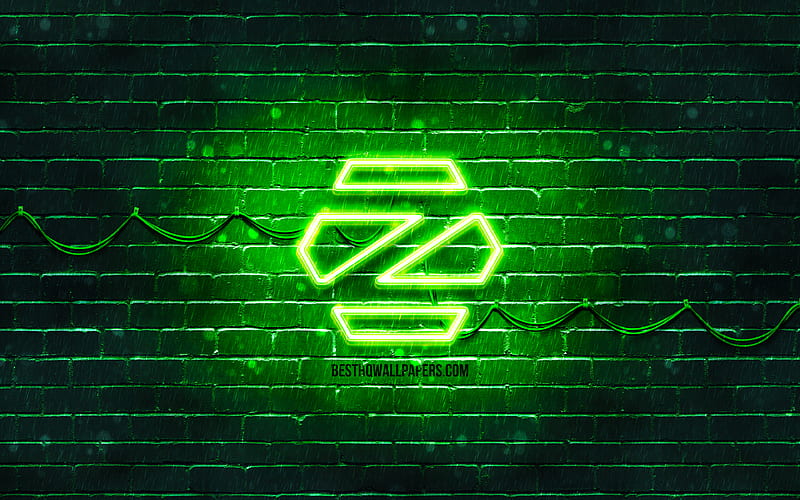 Zorin OS green logo green brickwall, Zorin OS logo, Linux, Zorin OS neon logo, Zorin OS, HD wallpaper
