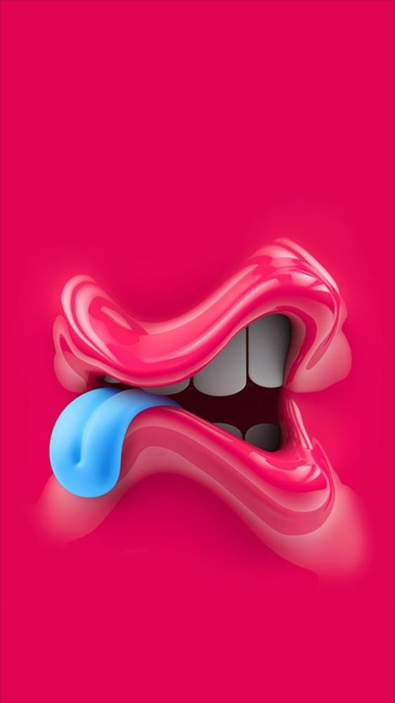 Blue tongue, abstract, drawings, pink, pink lips, teeth, HD phone wallpaper
