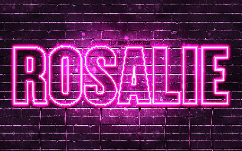 Rosalie with names, female names, Rosalie name, purple neon lights, horizontal text, with Rosalie name, HD wallpaper