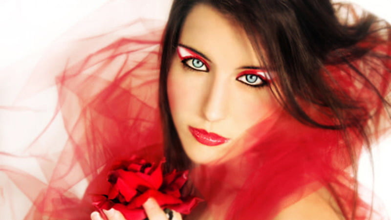 Passion to red, red, lips, girl, passion, beauty, sweetness, happyness, lady, eyes, blue, HD wallpaper