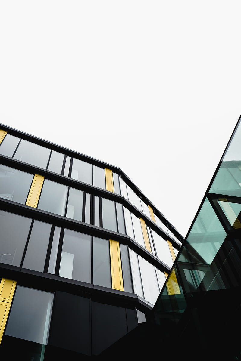 black and yellow glass walled building, HD phone wallpaper