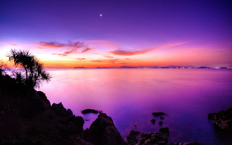 sunset moonrise-landscape, HD wallpaper