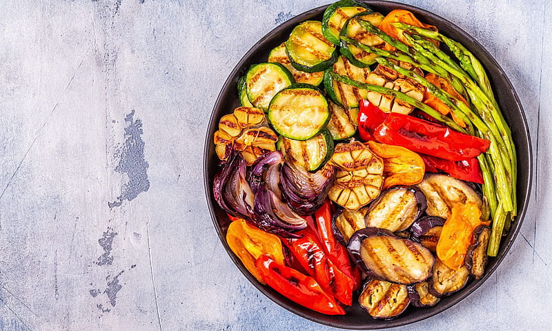 Food, Vegetables, Asparagus, Eggplant, Garlic, Onion, Pepper, Vegetable, Zucchini, HD wallpaper