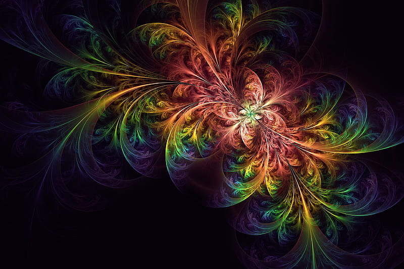 fractal, colorful, tangled, glow, abstraction, HD wallpaper