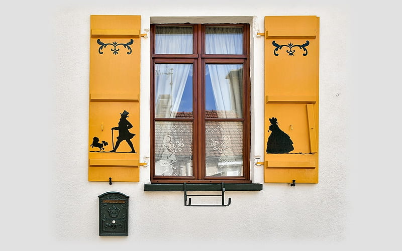 Window, glass, mailbox, shutters, HD wallpaper