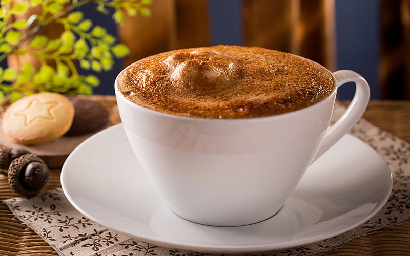 Coffee Cappuccino Closeup, Latte, Cup, Coffee, Foam, HD wallpaper