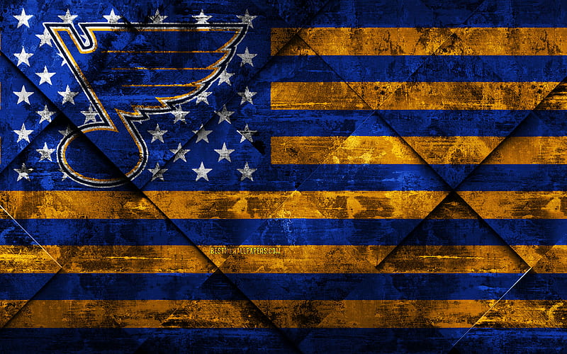 St Louis Blues American hockey club, grunge art, rhombus grunge texture, American flag, NHL, St Louis, Missouri, USA, National Hockey League, USA flag, hockey, HD wallpaper