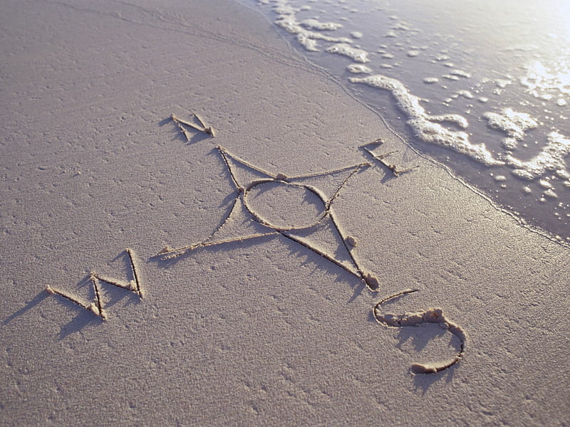 Compass Rose at the Beach, beach, compass rose, beach sand, large resolution, compass, sand paint, sand pic, HD wallpaper