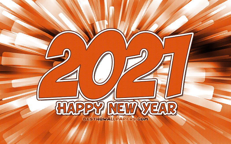 2021 new year, orange abstract rays, 2021 orange digits, 2021 concepts, 2021 on orange background, 2021 year digits, Happy New Year 2021, HD wallpaper