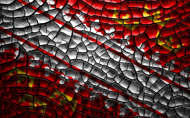 Flag of Alsace french provinces, cracked soil, France, Alsace flag, 3D art, Alsace, Provinces of France, administrative districts, Alsace 3D flag, Europe, HD wallpaper