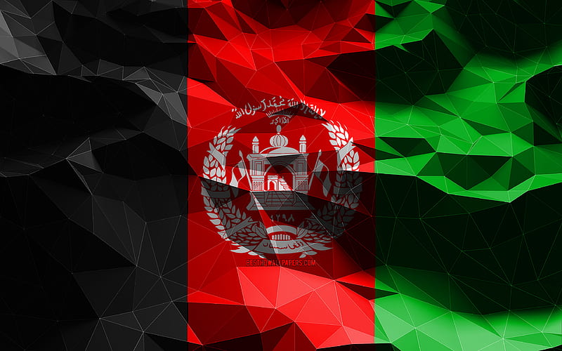 Afghan flag, low poly art, Asian countries, national symbols, Flag of Afghanistan, 3D art, Afghanistan, Asia, Afghanistan 3D flag, Afghanistan flag, HD wallpaper