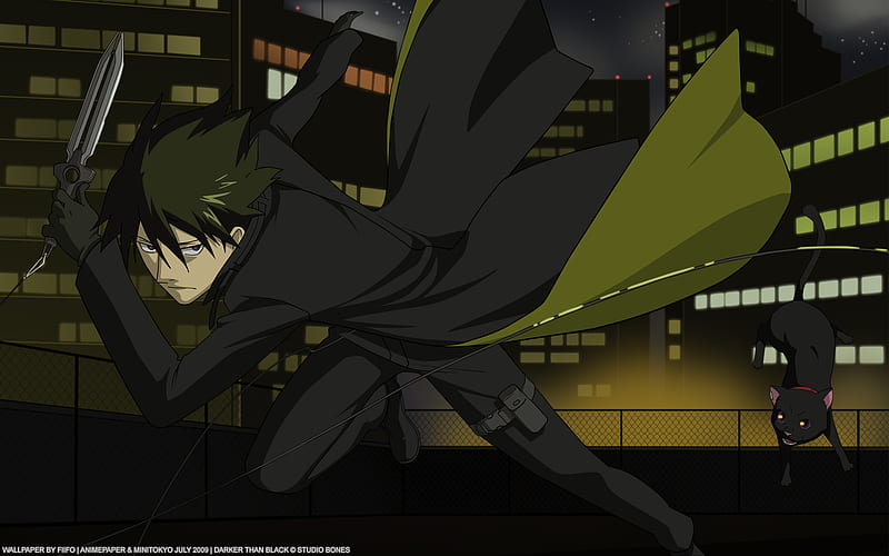 Darker Than Black ~ Hei & Mao, kuro no shinigami, black reaper, contractor, cat, darker than black, hei, mao, bk201, HD wallpaper