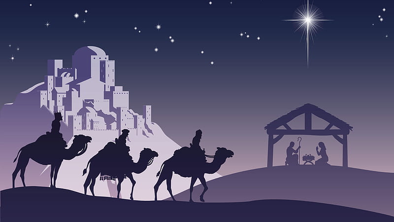 Of Camels And Jesus Birth With Glittering Stars Jesus, HD wallpaper