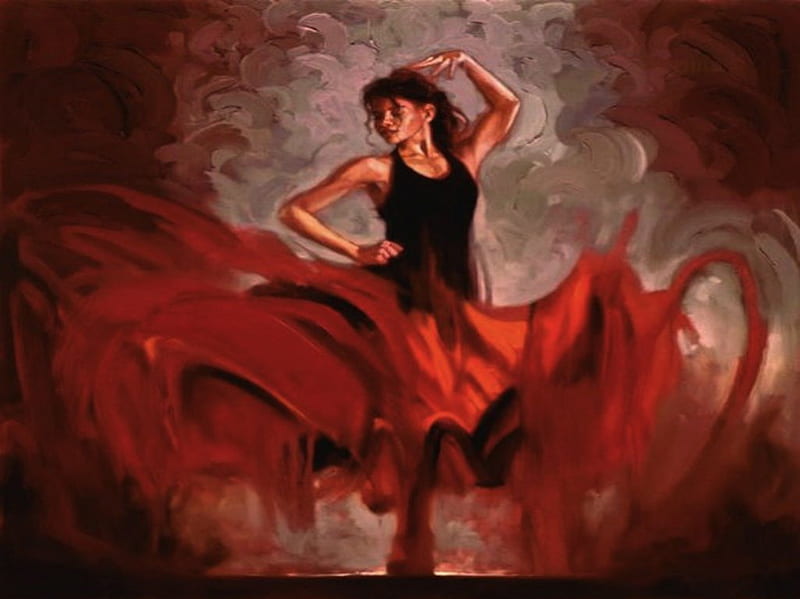 Flamenco dance, red, flamenco, passion, dance, woman, HD wallpaper