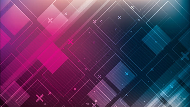 Colorful Engineering, plus, colors, squares, diagrams, bright, polygon, lines, pink, blue, HD wallpaper