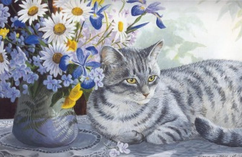 Cat, painting, cats, animals, weirs, HD wallpaper