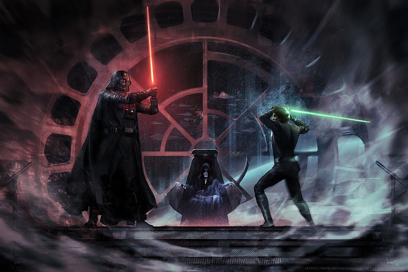 Luke Skywalker vs Darth Vader Emperor Palpatin, HD wallpaper