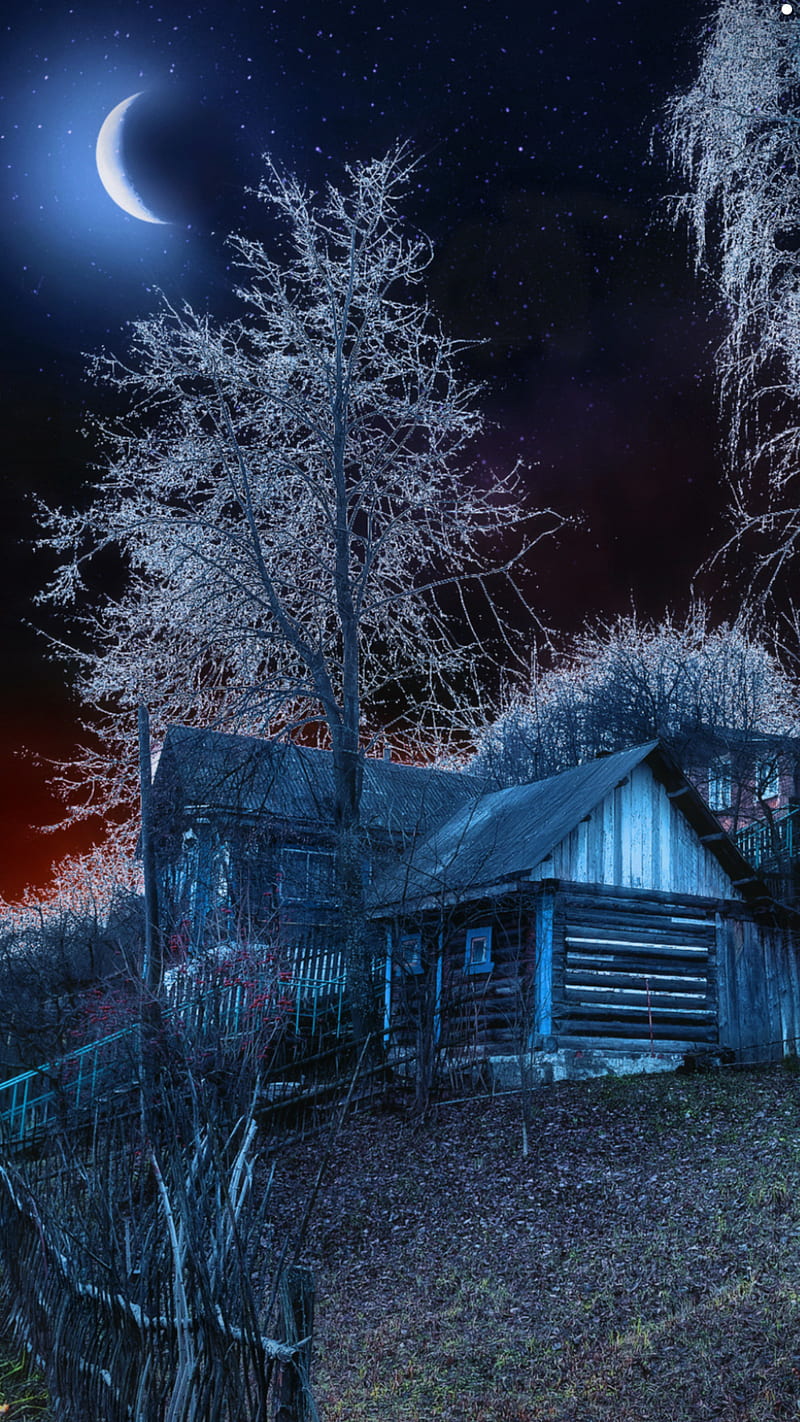 Home, 929, cabin, cool, country, nature, night, pretty, sky, HD phone wallpaper