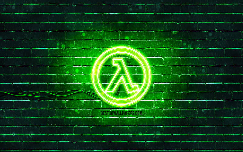 Half-Life green logo green brickwall, Half-Life logo, 2020 games, Half-Life neon logo, Half-Life, HD wallpaper