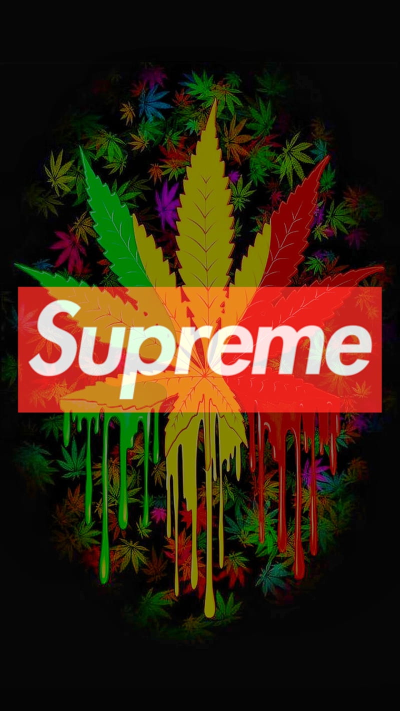 Supreme w**d, black, green jamaica, leaf, logo, red, supreme, yellow, HD phone wallpaper