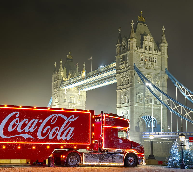 CocaCola London, bridge, christmas, coca cola, cola, lights, xmas, HD wallpaper