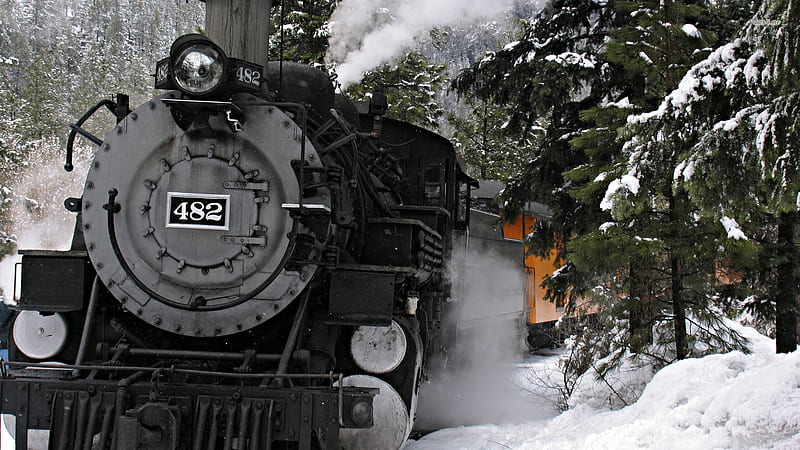 steam locomotive in snow, locomotive, steam, train, snow, HD wallpaper