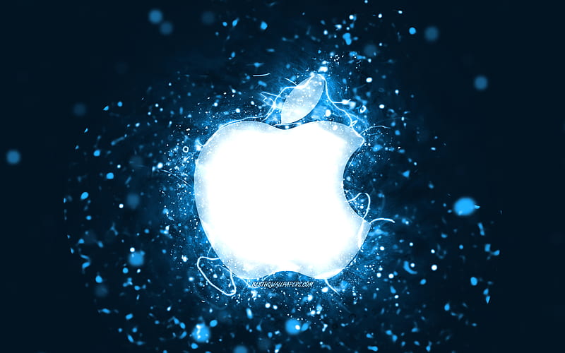 Apple blue logo blue neon lights, creative, blue abstract background, Apple logo, brands, Apple, HD wallpaper