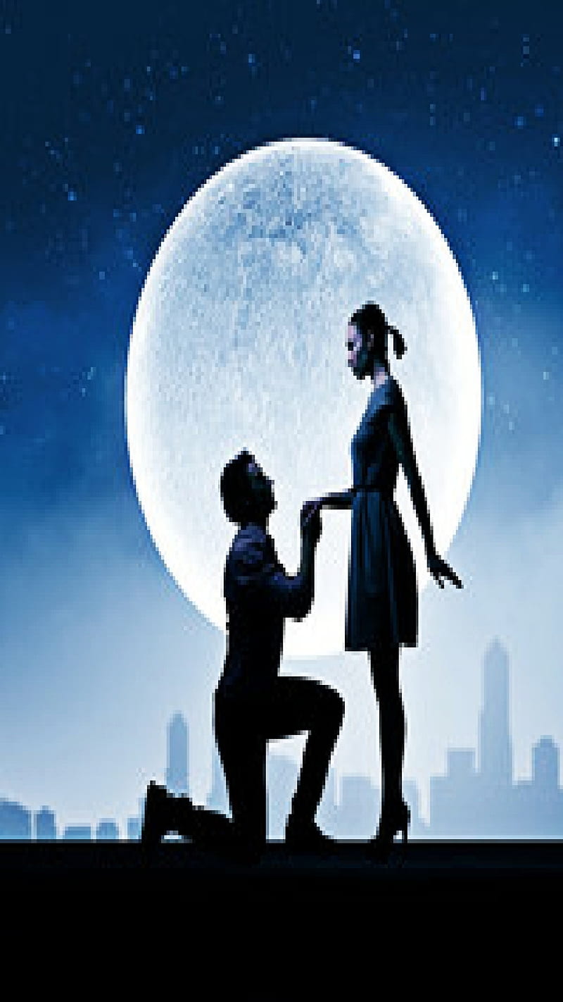 Marry me, couple, love, moonlight, marriage, proposal, knee, HD phone wallpaper