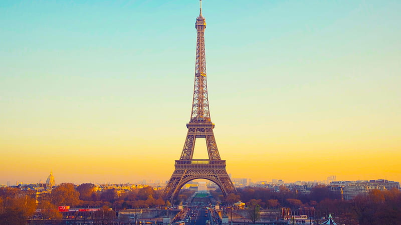 eiffel tower, france paris, sunset, sky, City, HD wallpaper