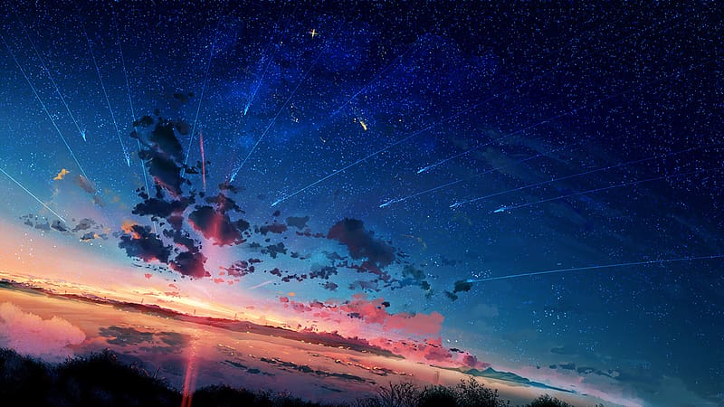 Anime, Sunset, Starry Sky, Shooting Star, HD wallpaper