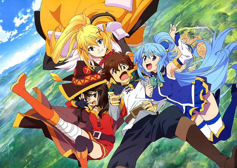 Anime, KonoSuba – God’s blessing on this wonderful world!!, Aqua (KonoSuba), Darkness (KonoSuba), Kazuma Satou, Megumin (KonoSuba), HD wallpaper