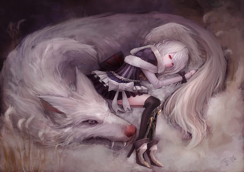 Artistic Girl With Wolf , wolf, artist, artwork, digital-art, HD wallpaper