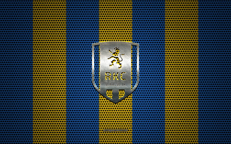 RKC Waalwijk logo, Dutch football club, metal emblem, blue-yellow metal mesh background, RKC Waalwijk, Eredivisie, Waalwijk, Netherlands, football, HD wallpaper